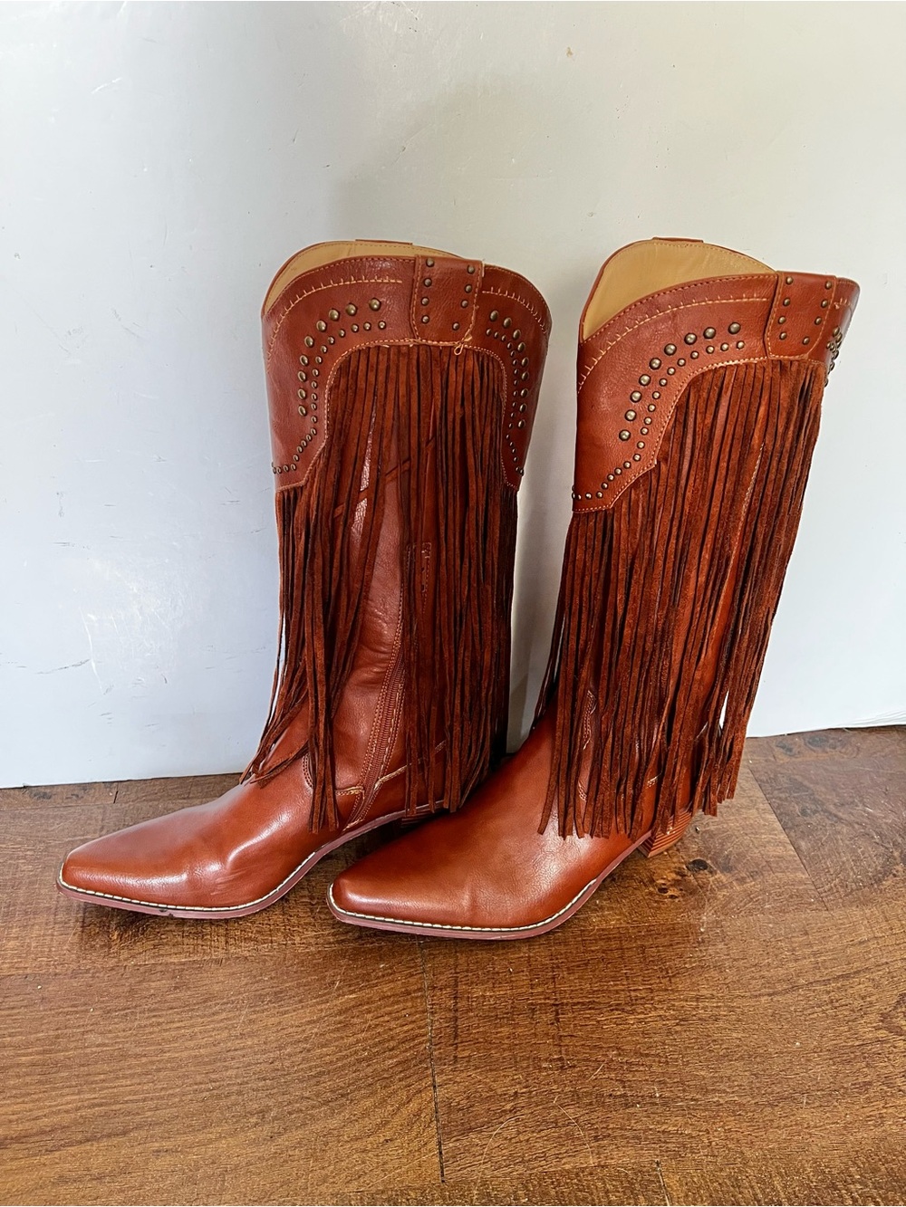 Cognac Brown Western Dramatic Fringe Cowboy Boots SZ 11